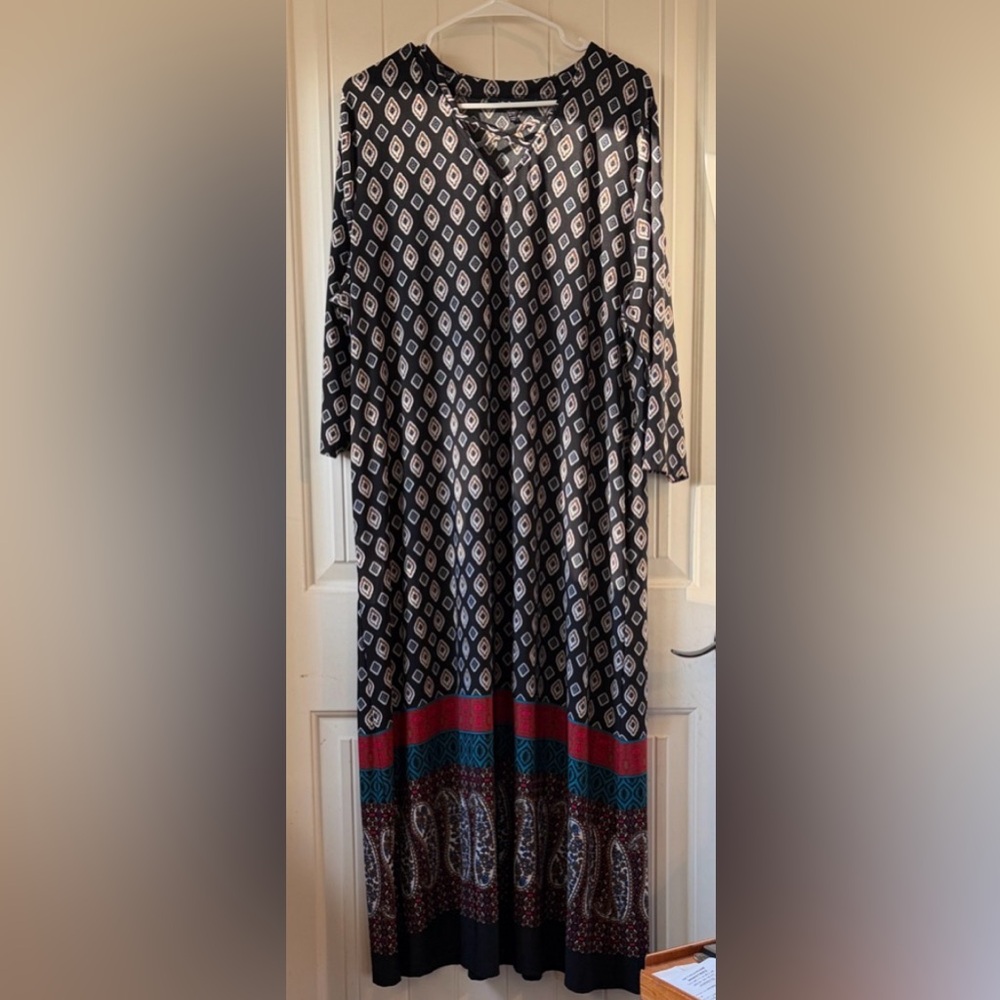 Ulla Popken Black and Brown Patterned 3/4 Sleeve Dress Size 20/22